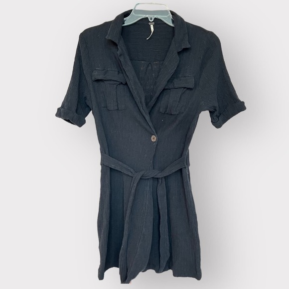 Free People Dresses & Skirts - Free People | Clementine Mini Dress Black | Short Sleeve Dress with Belt tie